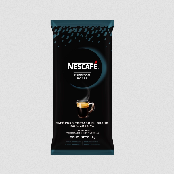 Bolsa negra con azul de café en grano NESCAFÉ® Espresso Roast de 1 kg